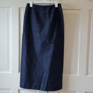 SILK SKIRT LONG STRAIGHT NAVY BLUE SILK MAXI MIDI LENGTH SIZE SMALL 25" WAIST